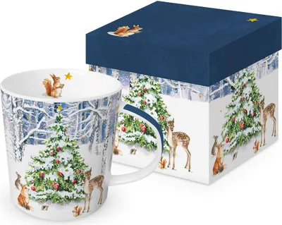 Produktbild von Kaffeebecher Winter Wald mit Geschenkbox, Tasse Weihnachten Geschenkset, Winterwald