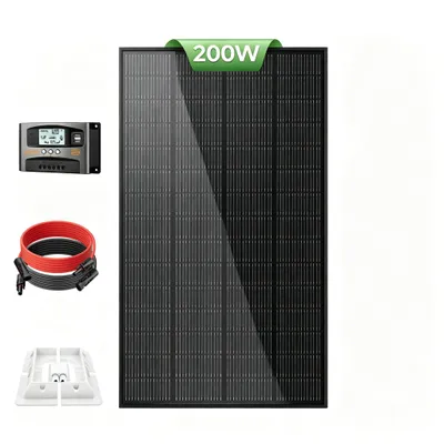 Produktbild von 200W Solarmodul Komplettset 18V, Neueste Version, Topcon bis zu 25% Effizienz, mit Laderegler, Kabel & Halterung, PV Set für Balkon, Wohnmobil