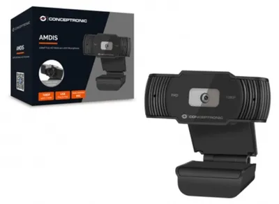Produktbild von Conceptronic AMDIS 1080P FullHD Webcam mit Mikrofon, 1920 x 1080 Pixel, Full HD, 30 fps, 1280x720@30fps, 1920x1080@30fps, 65°, 65°