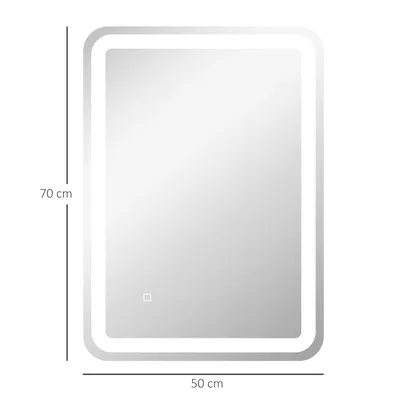 Zdjęcie produktu dla Lustro łazienkowe HOMCOM z oświetleniem 50 x 70 cm Lustro LED z 3 kolorami światła Lustro ścienne z włącznikiem dotykowym, funkcją pamięci Lustro podświetlane, odporne na zaparowanie, srebrne