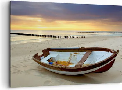 Produktbild von Bild auf Leinwand - Leinwandbild - Strand Boot Ostsee Sommer - 100x70cm - Wand Bild - Wanddeko - Leinwanddruck - Bilder - Kunstdruck - Wanddekoration - Leinwand bilder - Wandkunst - AA100x70-0515