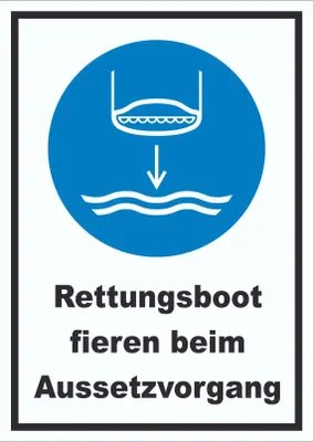 Produktbild von Rettungsboot fieren beim Aussetzvorgang Schild A3 Rückseite selbstklebend