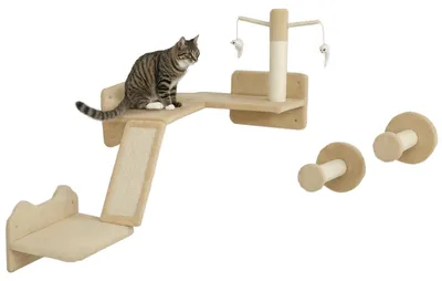 Produktbild von PawHut Katzen Kletterwand Set, 3-teilig Katzenmöbel mit Kratzbrett, Spielball