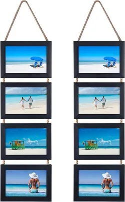 Produktbild von EYMPEU Collage Bilderrahmen Set für 10x15 cm Fotos, Rustikale Wanddekoration Schwarz, 8 Öffnung Horizontaler Rahmen