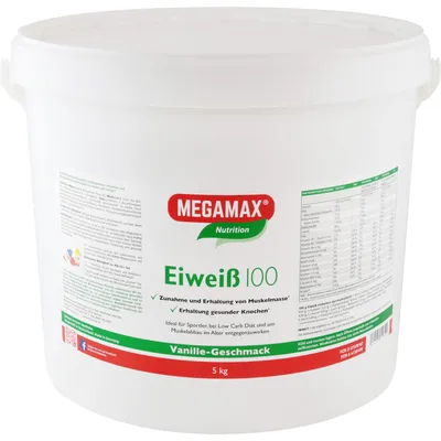 Produktbild von MEGAMAX Nutrition Eiweiß 100 Pulver Vanille-Geschmack, 5000 g Pulver