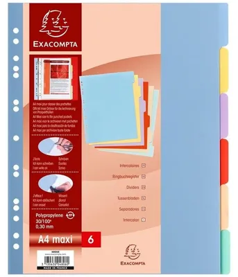 Immagine prodotto di Exacompta: divisorio DIN A4 con 6 linguette, nero, formato A4