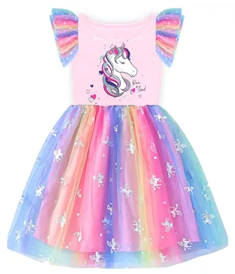 Imagen del producto de Vestido de princesa para niña - Unicornio - Tul - Manga larga - 3 a 12 años