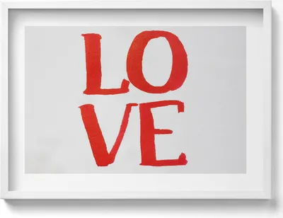 Produktbild von Rotes LOVE-Graffiti– Wandbild mit Rahmen – Gerahmtes Bild  – Wanddekoration – 70x50 cm –  Weiß Rahmen