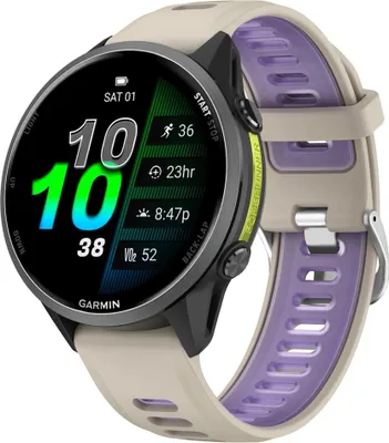 Imagen del producto de Pulsera de silicona para Garmin Forerunner 970 con hebilla plateada, color beige/lila