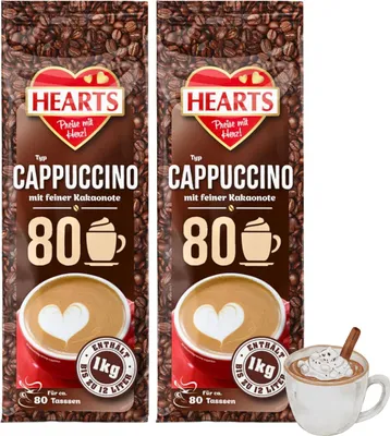Produktbild von HEARTS Cappuccino mit feiner Kakaonote 2 x 1kg Kaffeespezialität