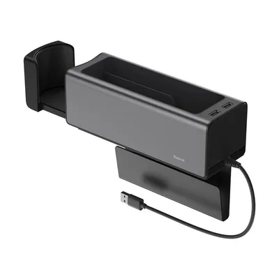Produktbild von Baseus Deluxe Metall Auto-Organizer mit Becherhalter, 2x USB (schwarz)