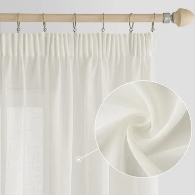 Immagine prodotto di Tende voile con nastro per pieghe, effetto lino trasparente, set da 2, 140 x 300 cm (l x h), bianco avorio, per soggiorno e camera da letto