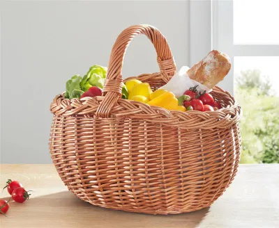 Produktbild von Einkaufskorb mit Zopfrand aus Weide, natur, Weidenkorb, Autokorb, Tragekorb
