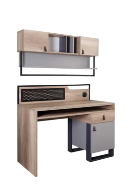 Produktbild von Corner Schreibtisch mit Aufsatz in Holzoptik Grau