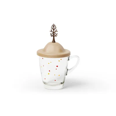 Produktbild von Becher Tasse Glas Kaffeebecher Teebecher mit Deckel Beige Neu QUALY AUTUMN