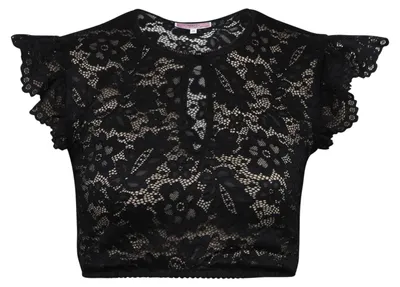 Produktbild von Dirndlbluse Amlach schwarz Größe 40 hochgeschlossen mit Tropfenausschnitt, Flügelarm und Netzspitzen-Design
