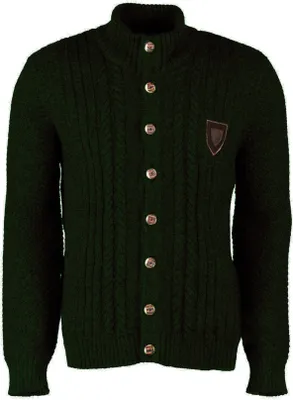 Produktbild von Herren Strickjacke Trachten Schurwolle Strick Pullover Trachtenpullover, Größe:52/L, Farbe:Oliv