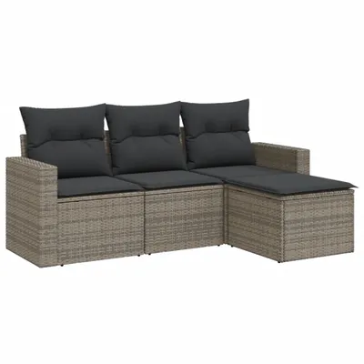 Immagine prodotto di vidaXL Set di divani da giardino 4 pezzi con cuscini in poly rattan grigio