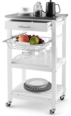 Immagine prodotto di COSTWAY: Piccolo carrello da cucina, carrello di servizio su ruote, piano di lavoro in acciaio inossidabile