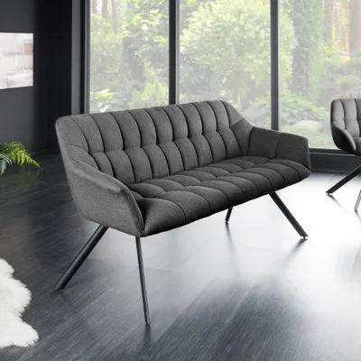 Produktbild von riess-ambiente Esszimmer Sitzbank PAPILLON 165cm anthrazit Flachgewebe mit Lehnen schwarzes Metallgestell Polsterbank Bank