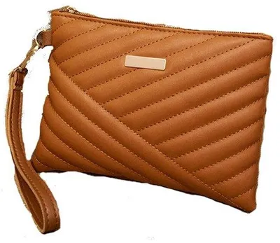 Image de Pochette de sac à main pour femme en cuir marron, 21 cm