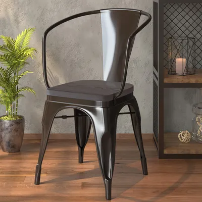 Produktbild von 2er-Set CALIFORNIA ARM | Tolix Stuhl | Schwarz Matt | Metall | + Holzsitz | Industrie Stuhl, Stuhl Industrial, Tolix Stühle