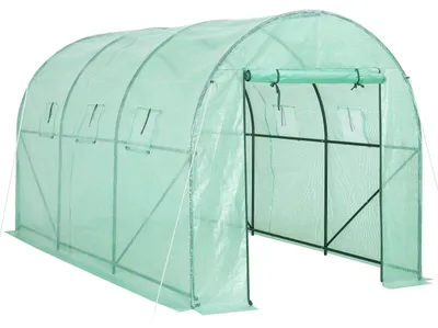 Produktbild von GARDEBRUK® Foliengewächshaus 7m² aufrollbare Tür 6 Fenster Treibhaus Tomatenhaus Folientunnel Anzucht 350x200x200cm