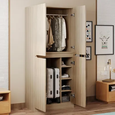 Produktbild von Sweiko Kleiderschrank 70 × 40 × 170 cm, Doppeltür-Design mit kleinem Staufach, Holzfarbe