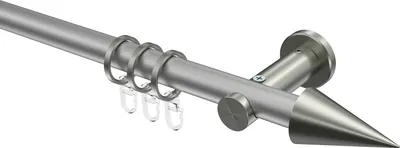 Produktbild von Interdeco Gardinenstange / Vorhangstange Silbergrau / Edelstahl-Optik, Typ Platon Savio (Kegel), 20 mm Ø 1-läufig, 160 cm