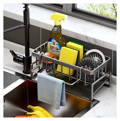 Produktbild von Spülbecken Organizer, Küchen Organizer für Schwämme mit Selbstentleerender Ablaufwanne und Halter für Geschirrtücher