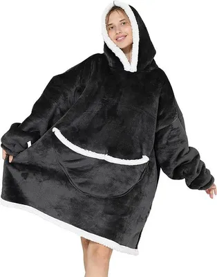 Productafbeelding van Fleece Hoodie - Deken, extra groot - Zachte, wollen deken voor de winter
