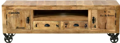 Produktbild von SIT Möbel Lowboard auf Rollen | 2 Türen, 2 Schubladen, 1 offenes Fach | Mango-Holz natur antik | B 200 x T 40 x H 55 cm | 01921-04 | Serie RUSTIC