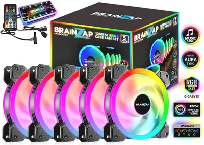 Produktbild von BRAINZAP 5x 120mm LED A-RGB Case Fan SET Case Fan Aura Asus Asrock MSI Gigabyte Music-Sync Coolmoon