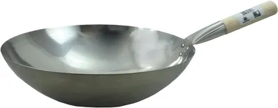 Edelstahl-Wok, runder Boden, 35 cm Durchmesser