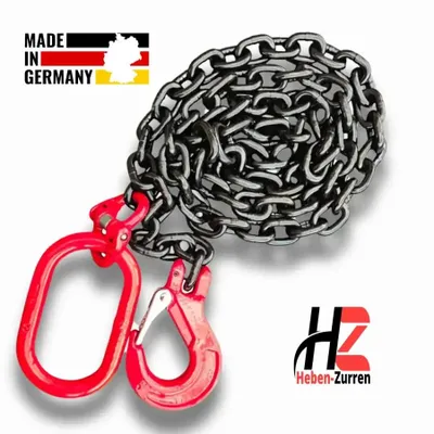 Produktbild von Forstkette GK8 mit Aufhängering und Lasthaken – 8 mm – 2 m – EN 818-2 – Zugkraft 4000 daN – schwarz lackiert