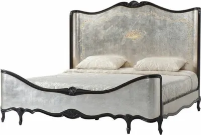 Produktbild von Casa Padrino Luxus Barock Doppelbett Antik Silber / Schwarz - Prunkvolles Massivholz Bett mit Kopfteil - Barock Schlafzimmer Möbel