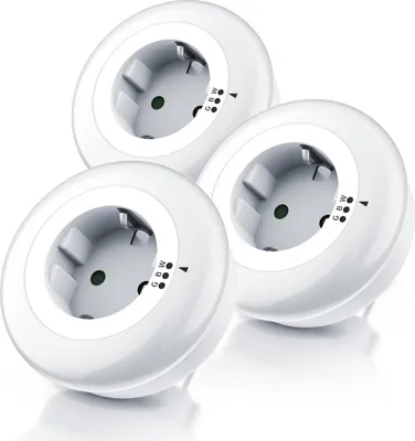 Image de Brandson LED Veilleuse avec connecteur intermédiaire & couleurs sélectionnables - Blanc/Vert/Bleu, Capteur de luminosité et capteur crépusculaire intégrés, 230 V AC, 50 Hz