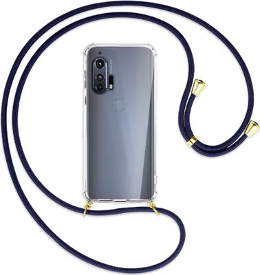 Produktbild von Handykette Backcover-Schutzhülle mit Band (Metall goldfarben) für Motorola Edge Plus - dunkelblau