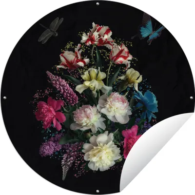 Produktbild von MuchoWow® Gartenposter Outdoor-Poster Rund Blumen - Schmetterling - Stilleben Ø 150 cm Gartendeko Rundes Poster draußen