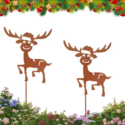 Image de Lot de 2 piquets de jardin en métal rouillé, pour décoration