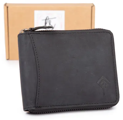 Obrázek produktu pro Pánská peněženka Ekavale z pravé kůže, vintage styl, s RFID ochranou a zipem, černá