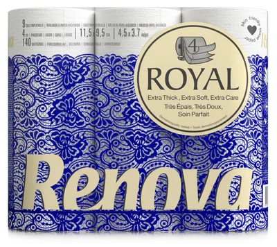 Obrázok produktu pre Toaletný papier Renova Royal, 9 rolí, biely, 4-vrstvový