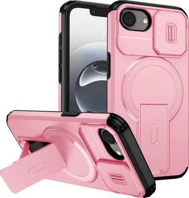 Immagine prodotto di Custodia magnetica per iPhone 16e/iPhone 17e, custodia resistente a doppio strato con protezione scorrevole per la fotocamera e supporto regolabile Rosa