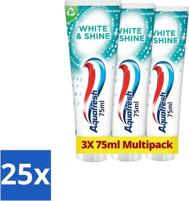 Zdjęcie produktu dla Pasta do zębów Aquafresh White & Shine - Opakowanie ekonomiczne - 3 tubki - Zestaw promocyjny - 25 sztuk