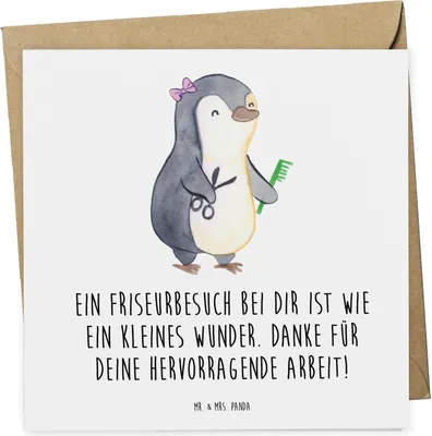 Produktbild von Mr. & Mrs. Panda Grußkarte Friseur Wunder - Weiß - Geschenk, Danke sagen, Glückwunschkarte, anlasskarte, Künstler, Wohlbefinden, doppelkarte, faltkarte, Bedanken, Lächeln