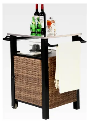 Produktbild von Barwagen, Außenküche, Rattan, Rollen, Edelstahl, für Terrassen und Balkone