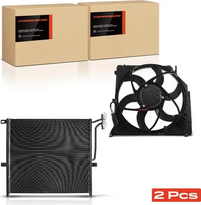 Obrázok produktu pre Frankberg 1x kondenzátor klimatizácie + 1x ventilátor chladenia motora pre BMW X3 E83 2,0 l – 3,0 l
