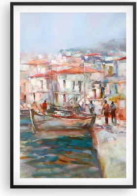 Produktbild von Gerahmtes Poster - Schwarzer Rahmen - Insel Boote Hafen - 61x91,5 cm - Wand Bild - Wanddeko - Wandbilder - Kunstposter - Wandposter - Bilderrahmen - Bilder - Kunstdruck - P2BPA61x91-4852