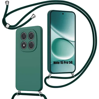 Image de Coque Cordon pour Xiaomi Redmi Note 15 Pro 5G, Protection Silicone Liquide Souple - Vert Nuit