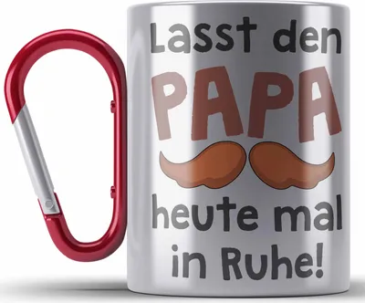 Produktbild von Trendation - Bester Papa Geschenk Vatertag Edelstahl Tasse Karabiner mit Spruch Vater Geschenk von Sohn Papa Karabiner Edelstahl Tasse Karabiner Edelstahl (Rot)